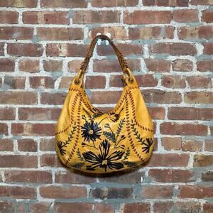 Isabella Fiore Leather Flower Patch Hobo Bag
